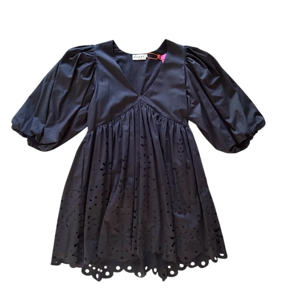 RHODE Karl Short Sleeve Mini Eyelet Dress Ink Ceil NWT